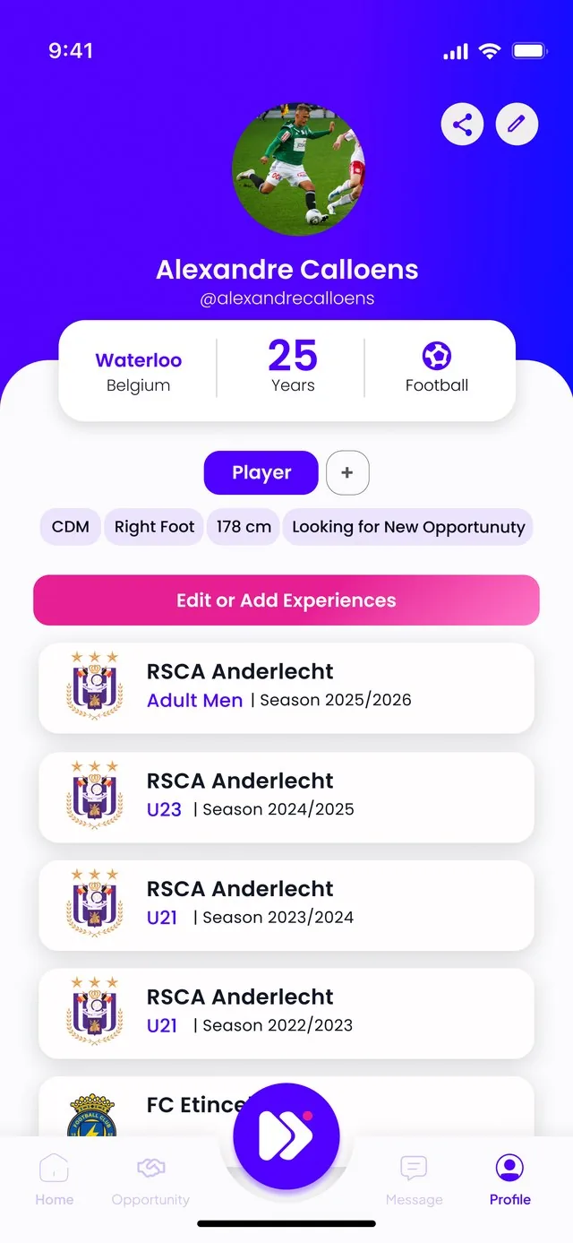 Un profil de joueur dans l’application Fiftee